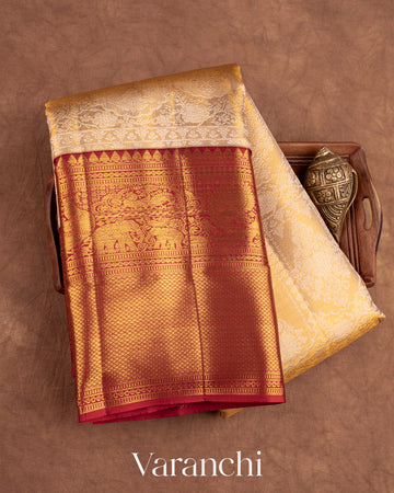 Golden Heavy Brocade Pure Tissue Kanchipuram Silk Saree