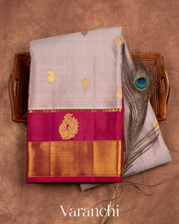 Grey Pure Kanchipuram Silk Handloom Saree