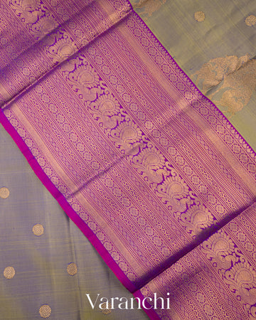 Olive Green Dual Tone Pure Kanchipuram Silk Handloom Saree