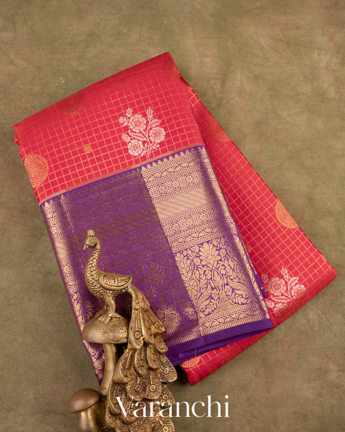 Reddish Pink Korvai Pure Kanchipuram Silk Saree