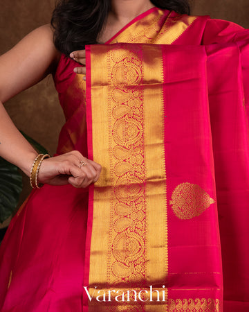 Redish Pink With Golden Zari Pure Kanchipuram Silk Saree