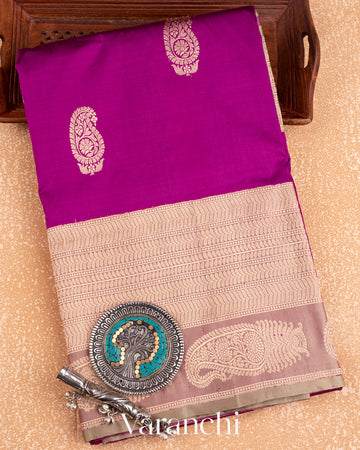 Purple Pure Katan Silk Handloom Saree