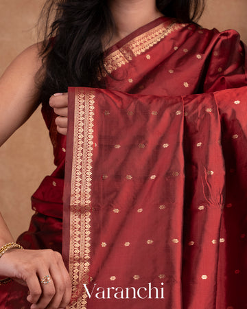 Dark Maroon Pure Katan Silk Handloom Saree