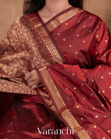 Dark Maroon Pure Katan Silk Handloom Saree