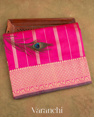 Rani Pink Pure Katan Silk Handloom Saree