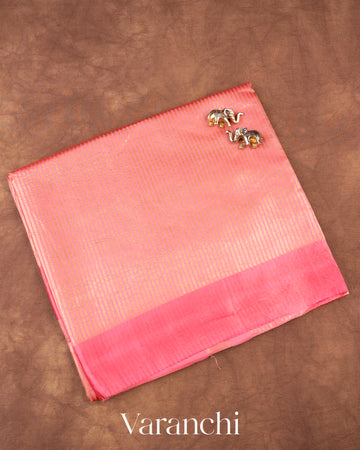 Coral Pink Tissue Striped Pure Katan Silk Saree