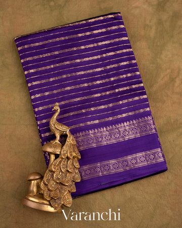 Violet Striped Pure Katan Silk Saree