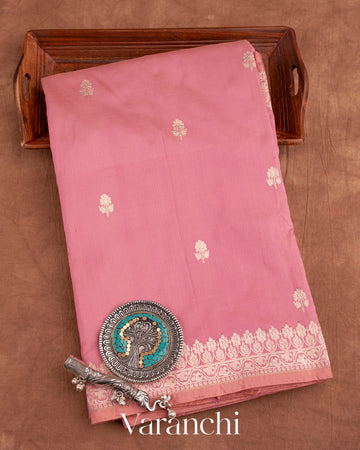 Muted Rose Pink Pure Katan Silk Handloom Saree