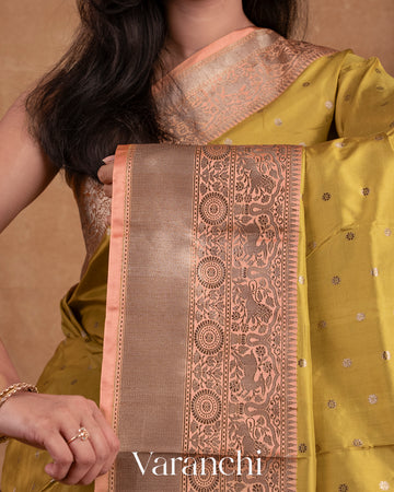 Olive Green Pure Katan Silk Handloom Saree