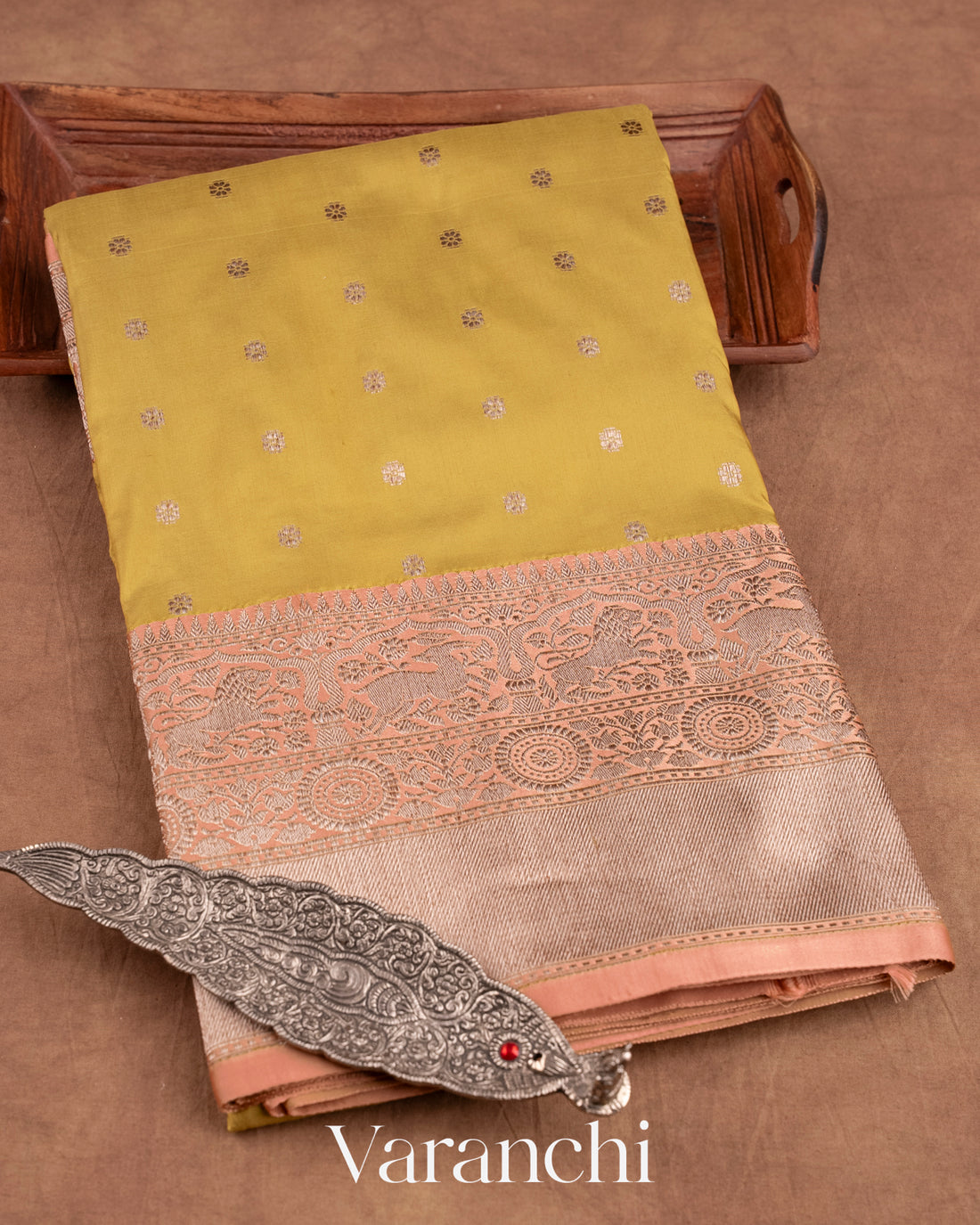 Olive Green Pure Katan Silk Handloom Saree