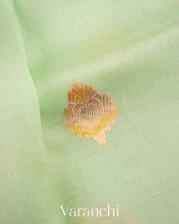 Aqua green Pure Kora Silk Handloom Saree