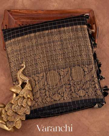 Black Pure Crush Kora Silk Saree