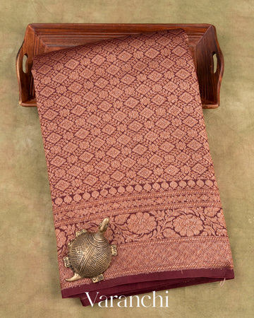 Maroon Heavy Brocade Pure Kora Silk Handloom Saree