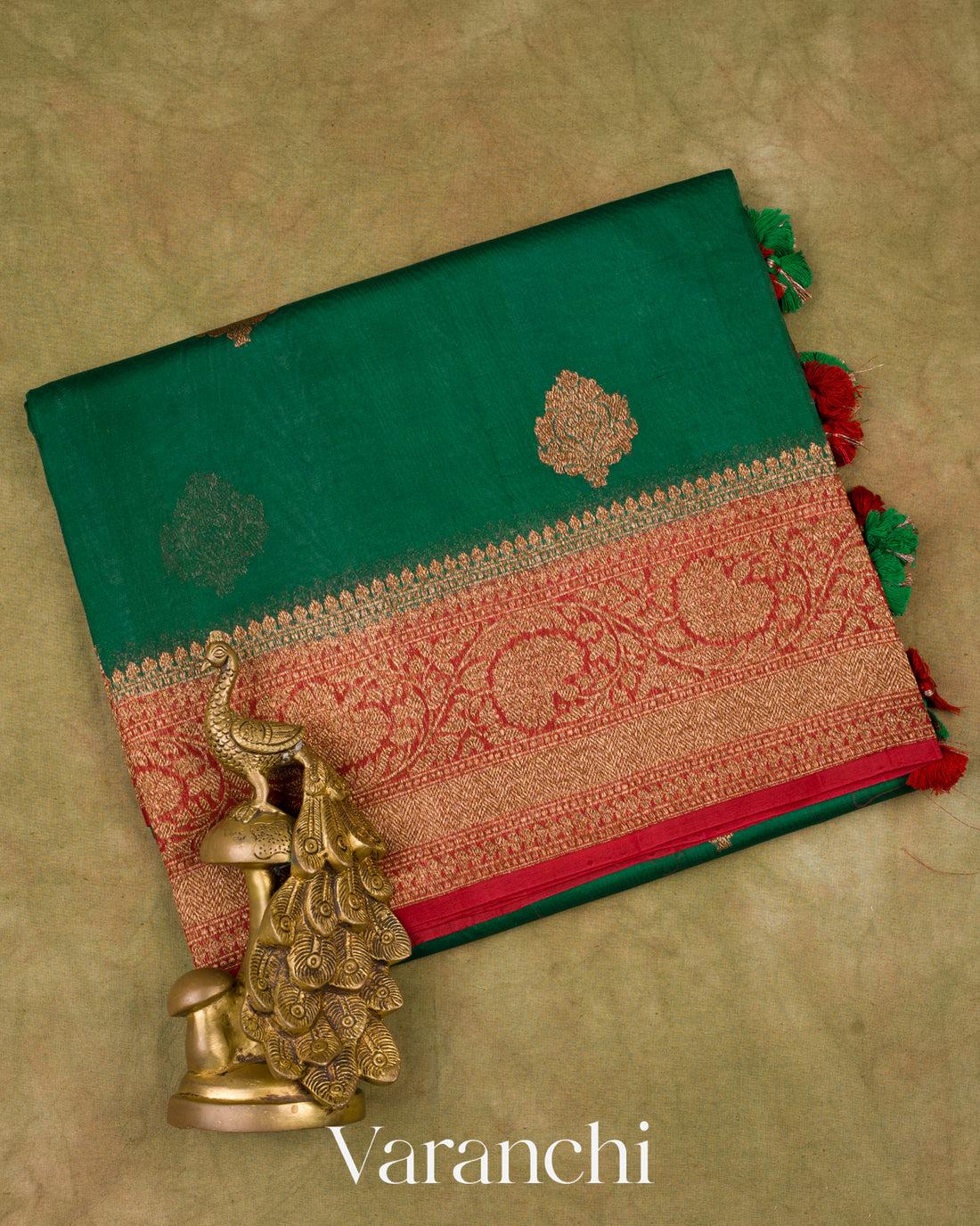 Dark Green Pure Kora Silk Handloom Saree