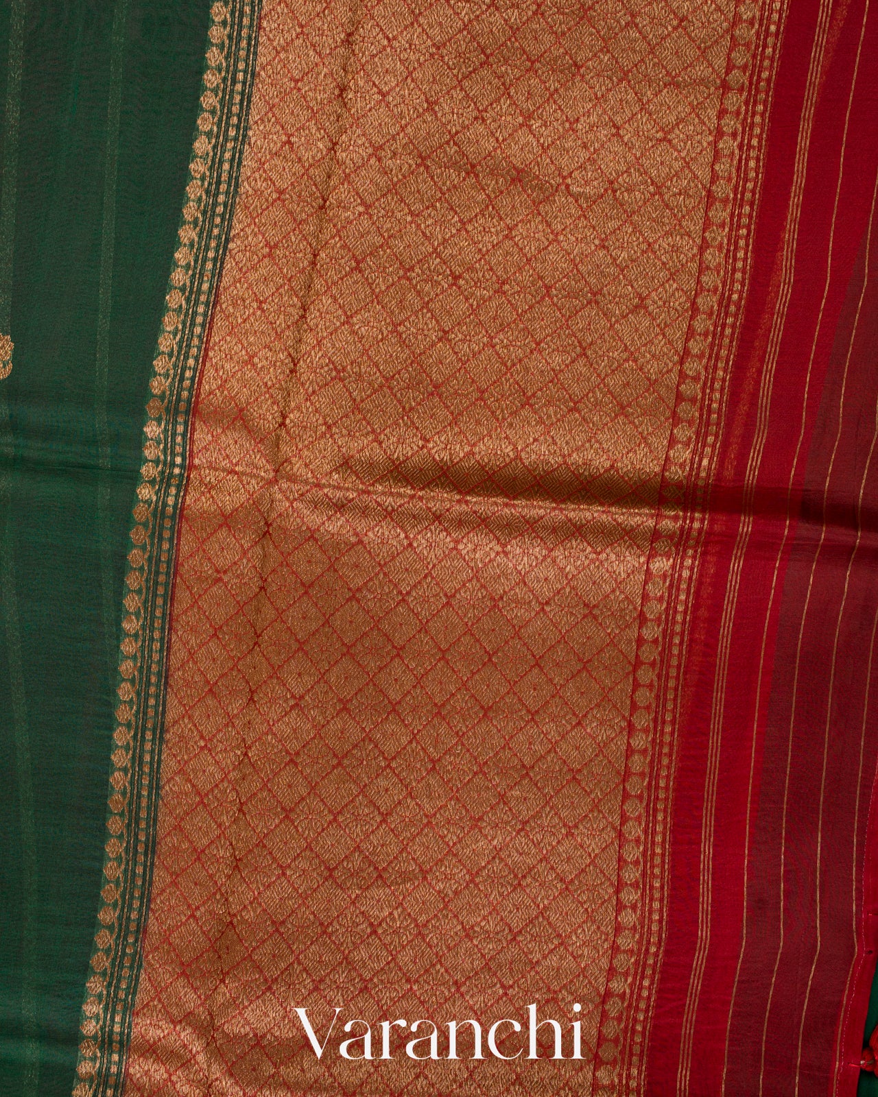 Dark Green Pure Kora Silk Handloom Saree