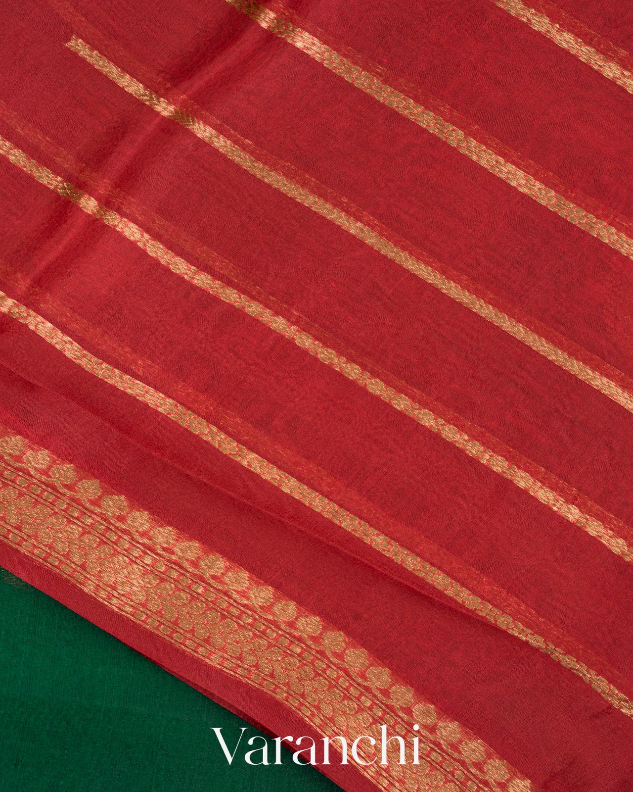 Dark Green Pure Kora Silk Handloom Saree