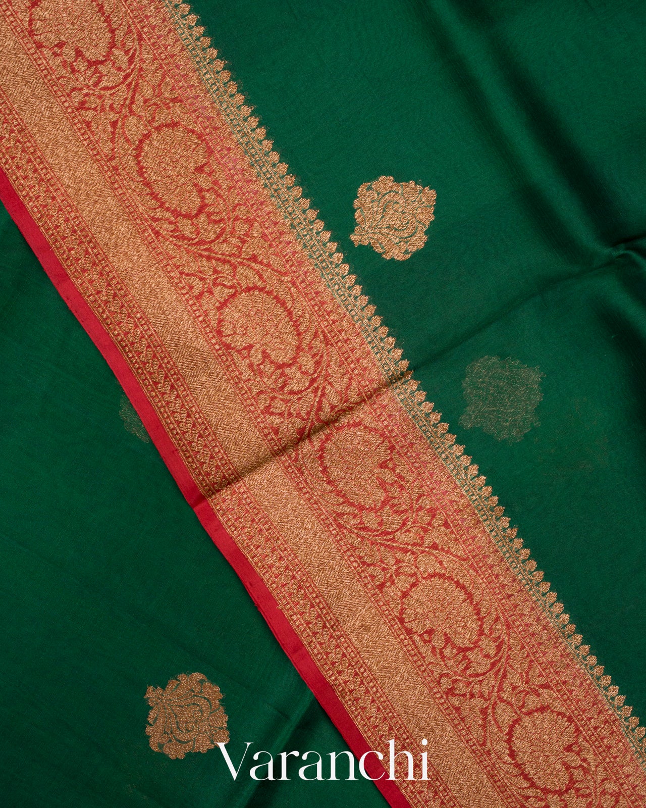 Dark Green Pure Kora Silk Handloom Saree