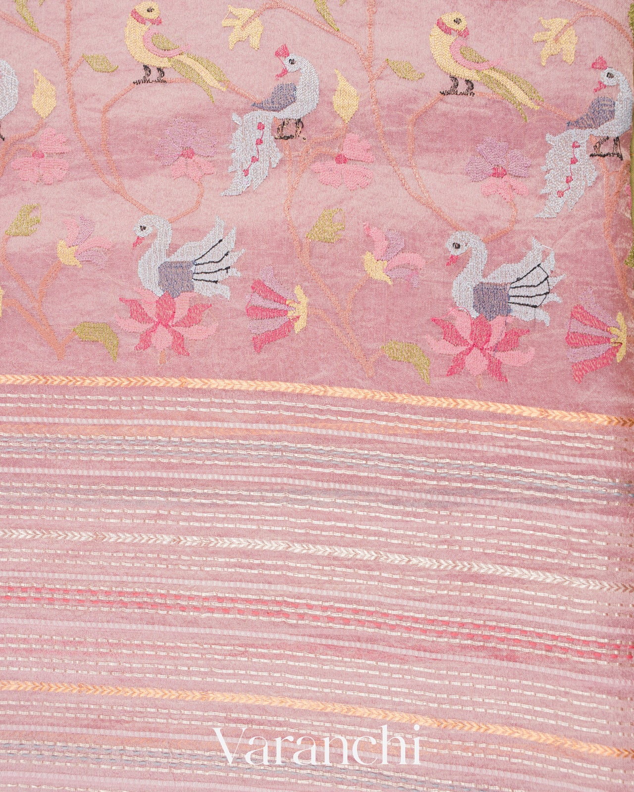 Baby Lilac Embroidered and Pure Tissue Kora Silk Saree