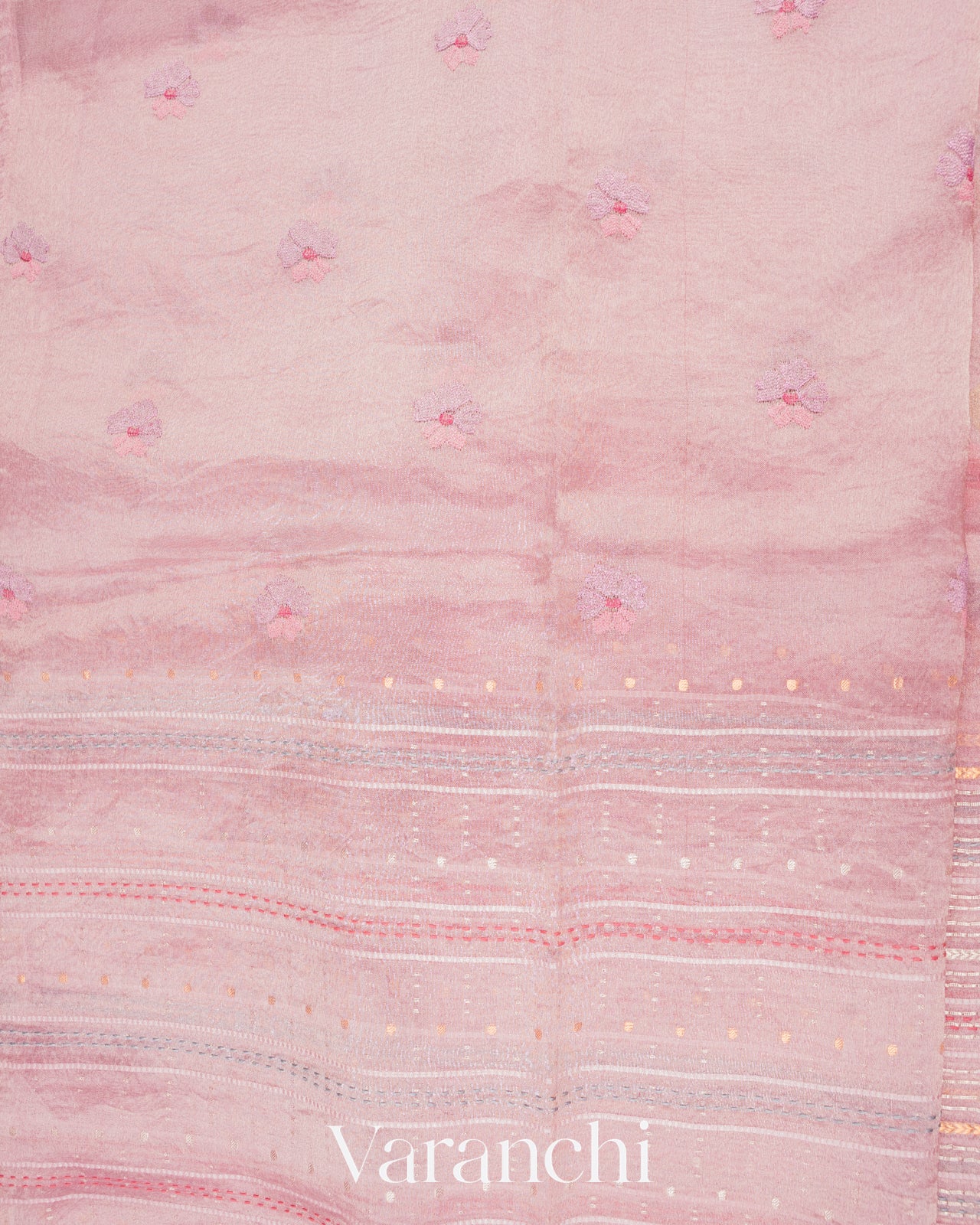 Baby Lilac Embroidered and Pure Tissue Kora Silk Saree