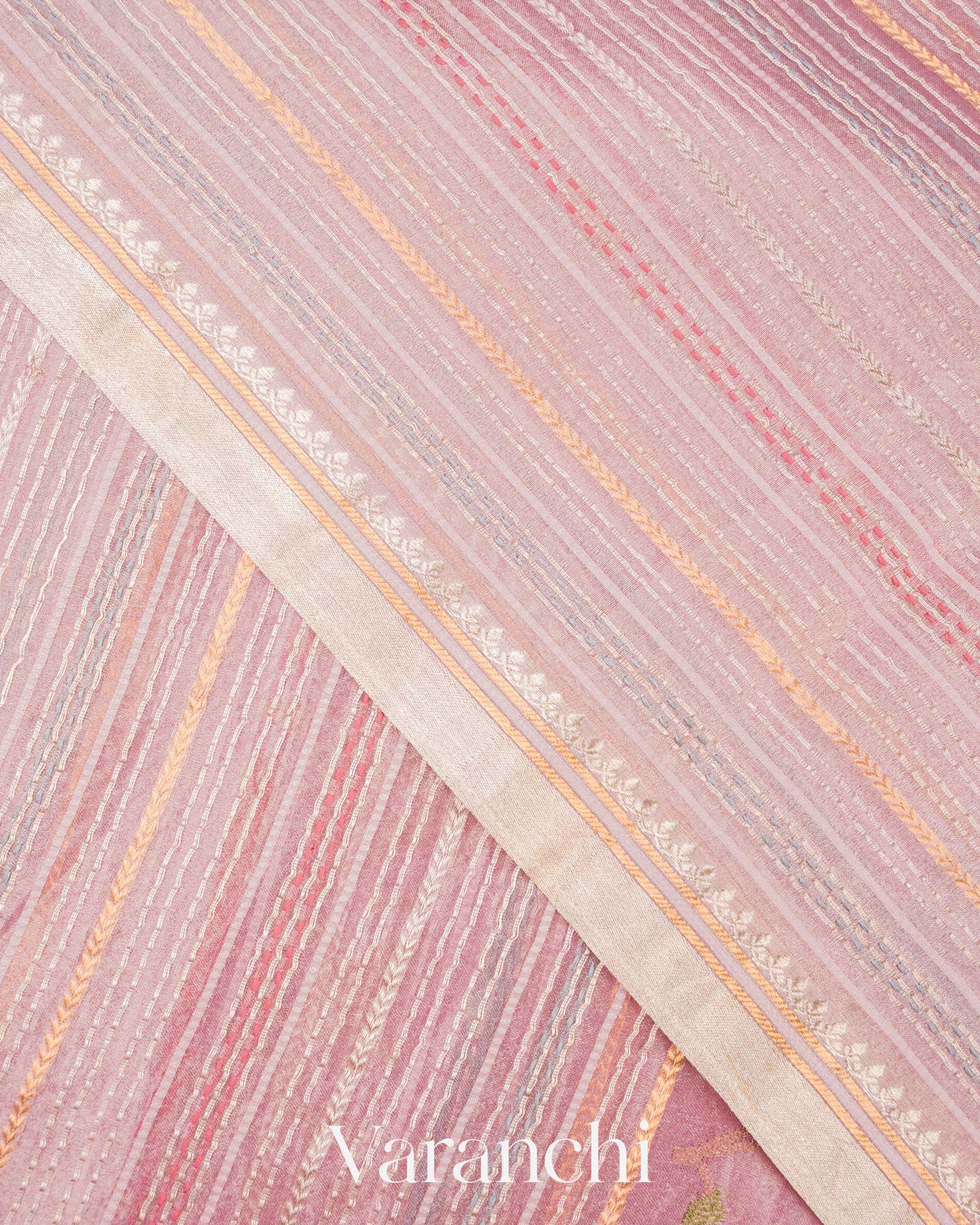 Baby Lilac Embroidered and Pure Tissue Kora Silk Saree