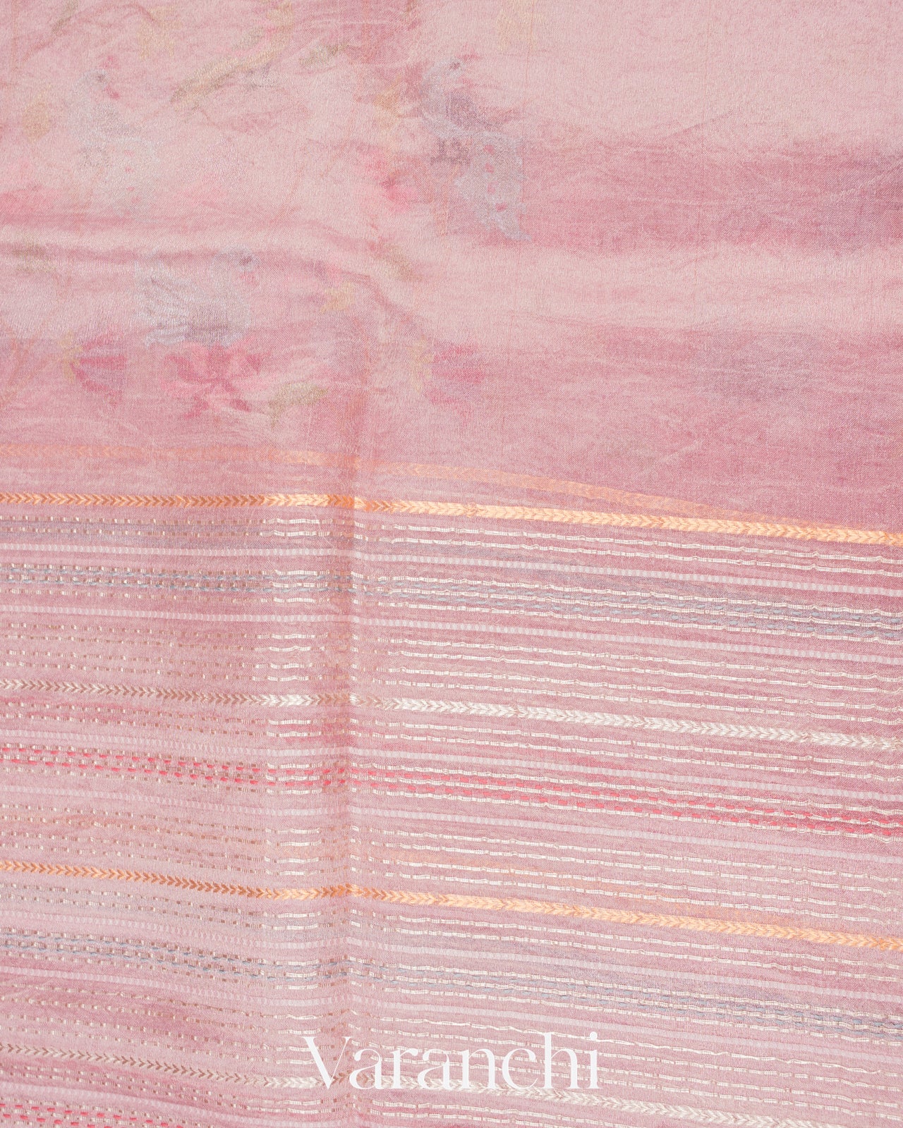 Baby Lilac Embroidered and Pure Tissue Kora Silk Saree