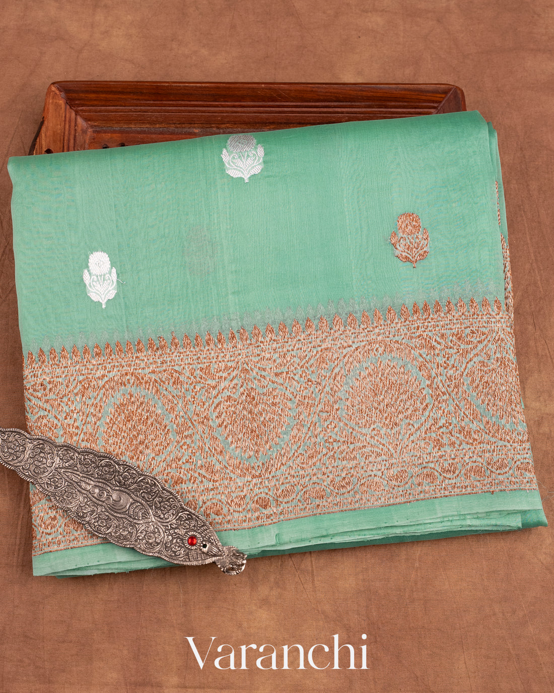 Mint Green Pure Kora Silk Handloom Saree