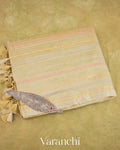 Light Mustard Embroidered and Pure Tissue Kora Silk Saree