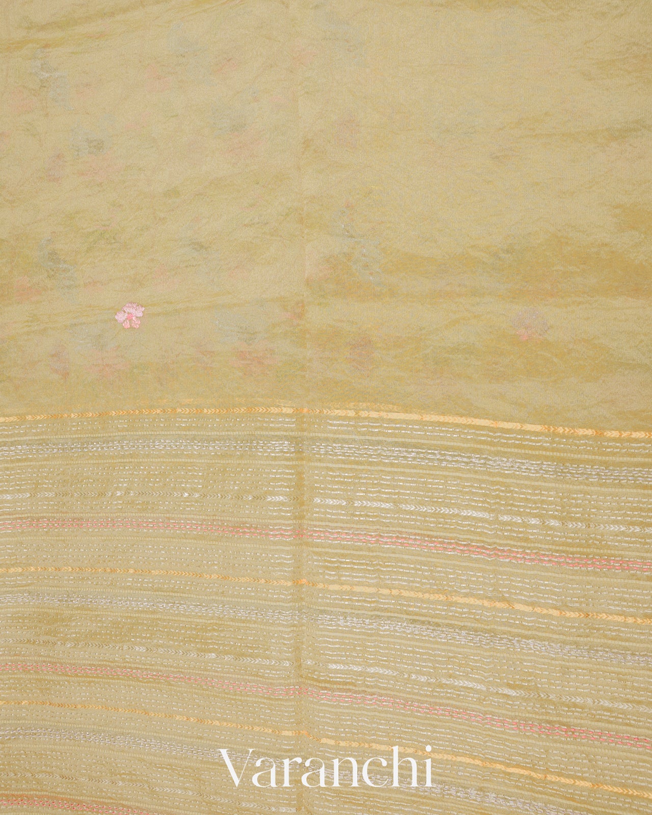 Light Mustard Embroidered and Pure Tissue Kora Silk Saree