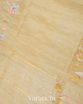 Light Mustard Embroidered and Pure Tissue Kora Silk Saree