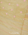 Light Mustard Embroidered and Pure Tissue Kora Silk Saree