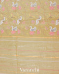 Light Mustard Embroidered and Pure Tissue Kora Silk Saree