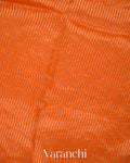 Orange Tissue Striped and Embroidered Border Pure Kora Silk Saree