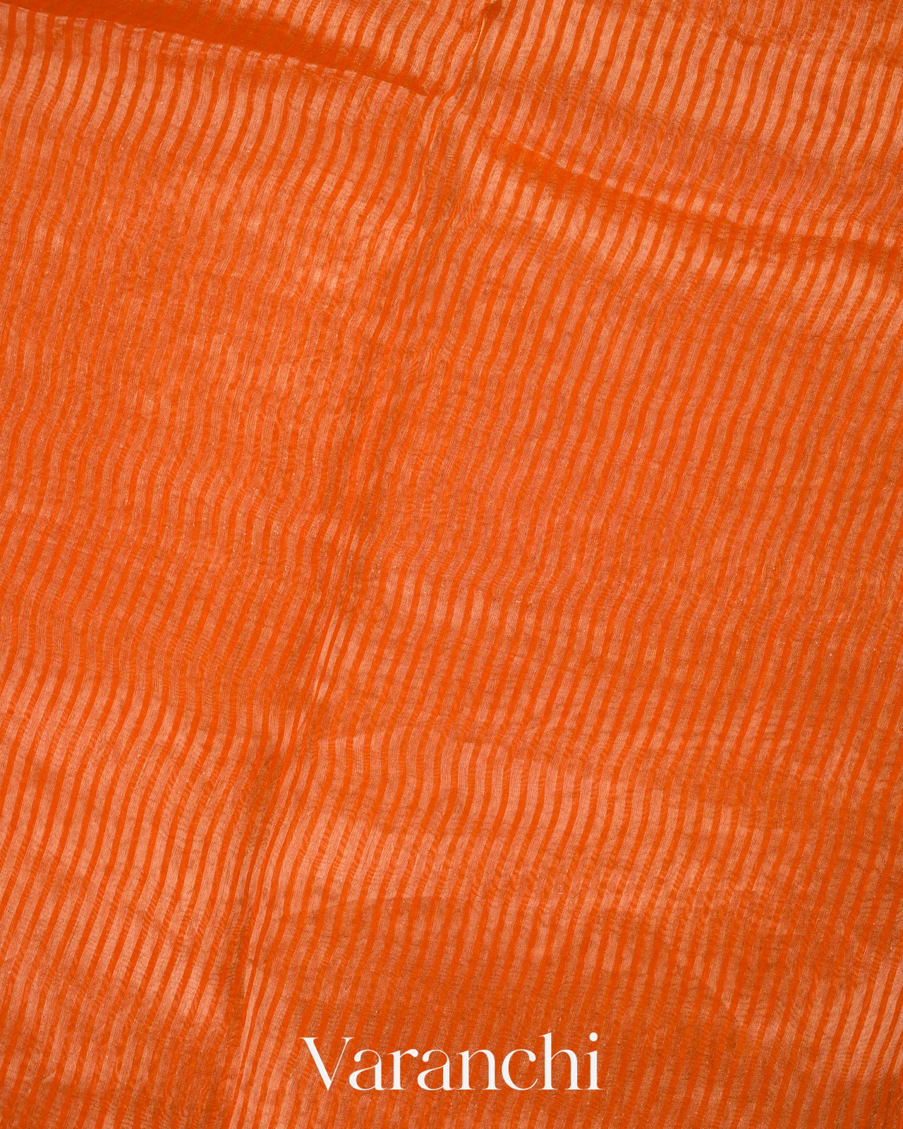 Orange Tissue Striped and Embroidered Border Pure Kora Silk Saree