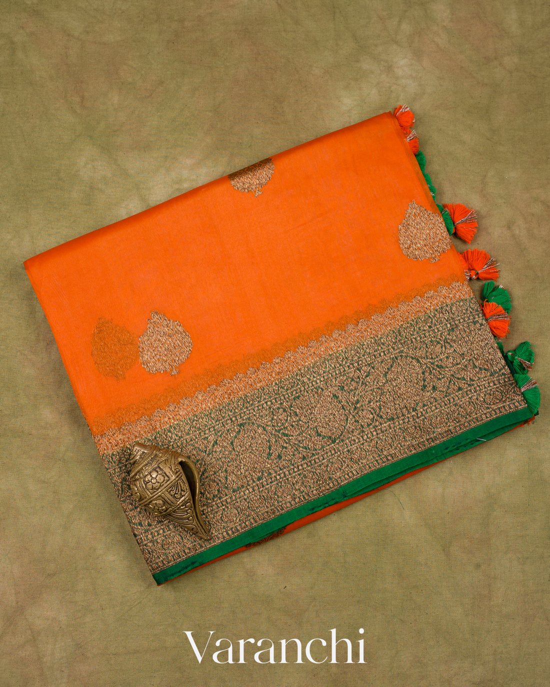 Bright Orange Pure Kora Silk Handloom Saree