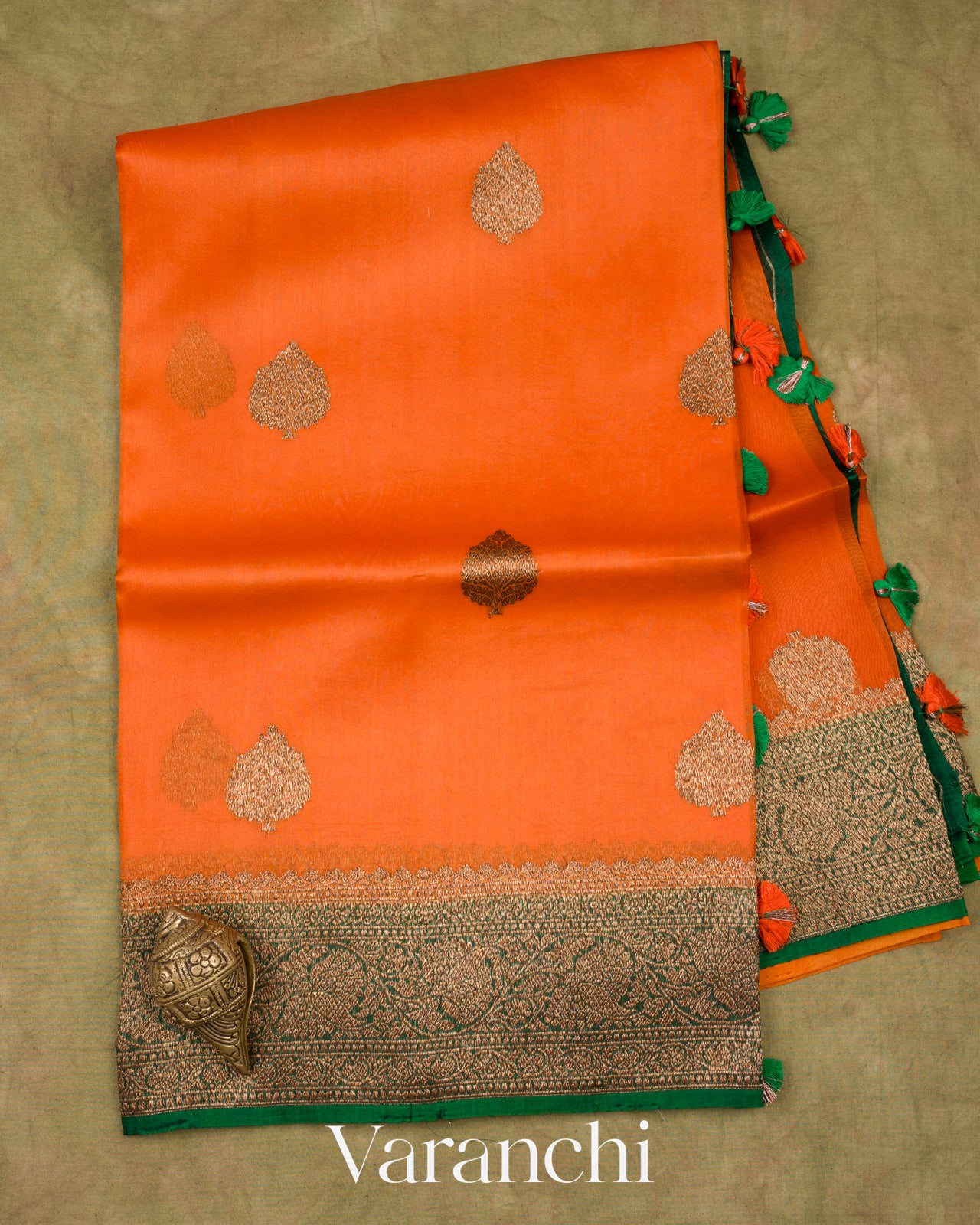 Bright Orange Pure Kora Silk Handloom Saree