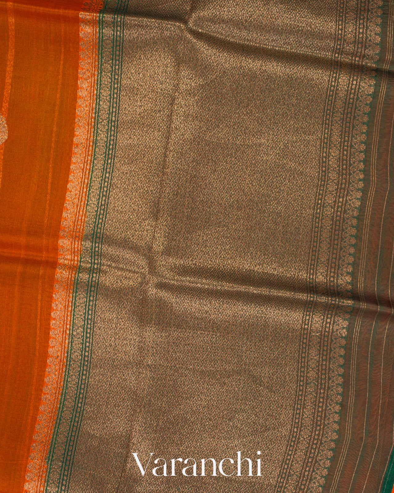 Bright Orange Pure Kora Silk Handloom Saree