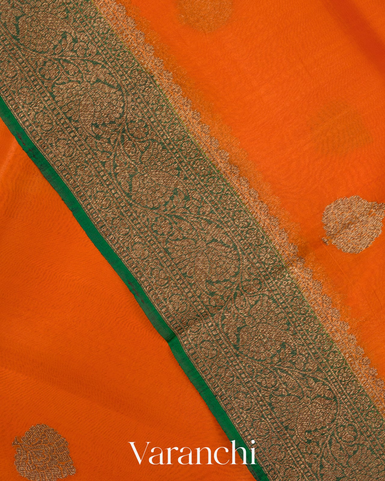 Bright Orange Pure Kora Silk Handloom Saree