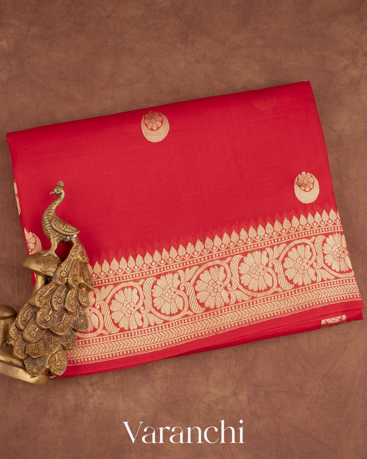 Crimson Red Pure Kora Silk Handloom Saree