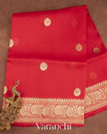 Crimson Red Pure Kora Silk Handloom Saree