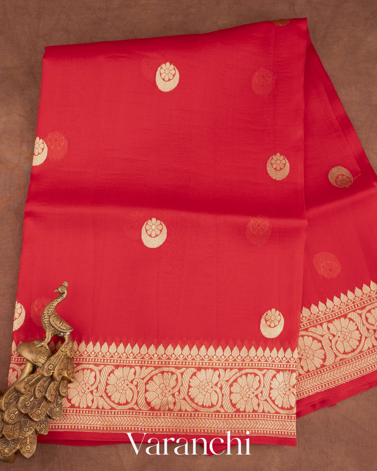Crimson Red Pure Kora Silk Handloom Saree