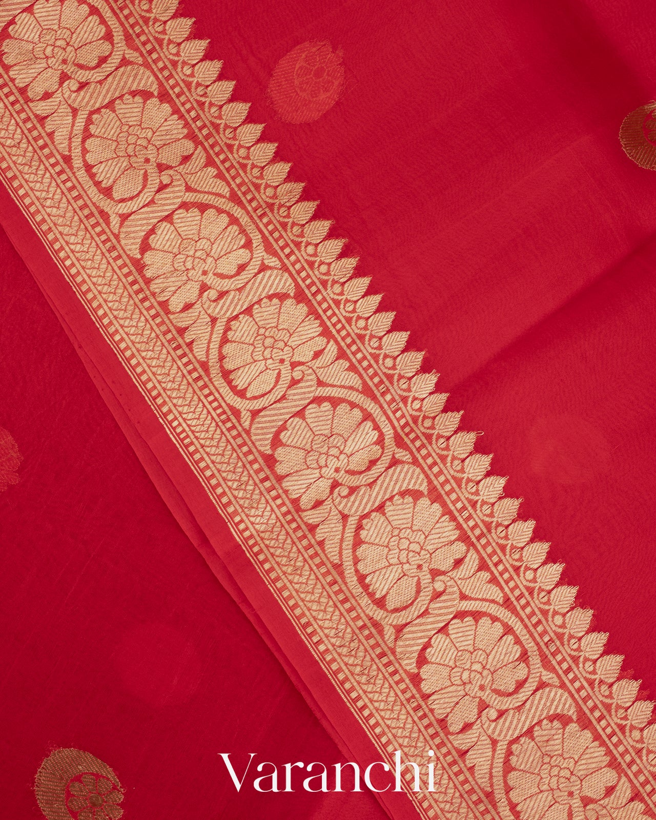 Crimson Red Pure Kora Silk Handloom Saree
