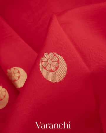 Crimson Red Pure Kora Silk Handloom Saree
