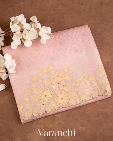 Baby Pink Tissue Applique and Embroidered Pure Kora Silk Saree