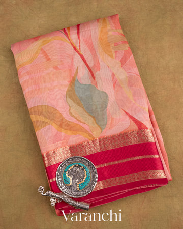 Ruby Pink Printed Pure Kora Silk Saree