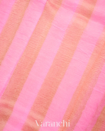 Rose Pink Tissue Striped Pure Kora Silk Saree