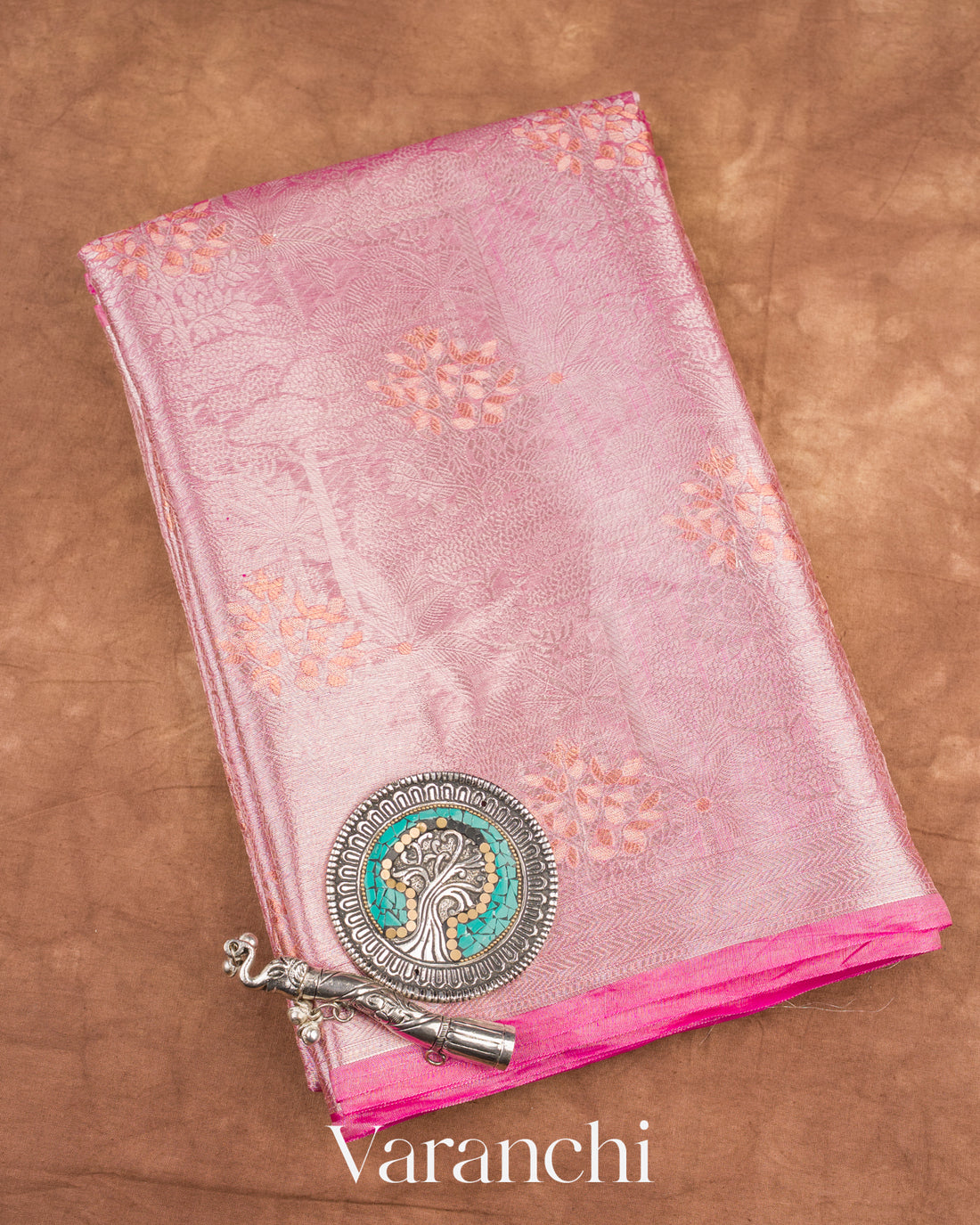 Pink Jacquard Pure Kora Tissue Silk Handloom Saree