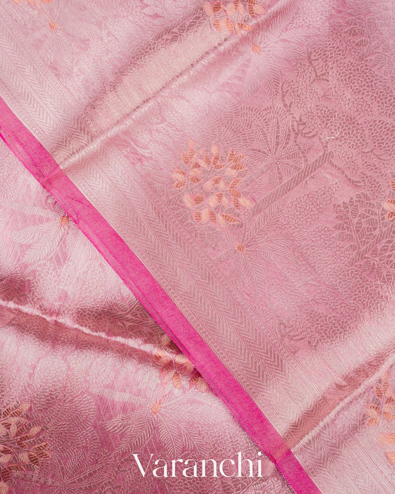 Pink Jacquard Pure Kora Tissue Silk Handloom Saree