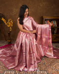 Pink Jacquard Pure Kora Tissue Silk Handloom Saree