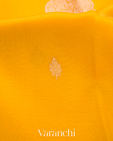 Mustard Yellow Pure Kora Silk Handloom Saree