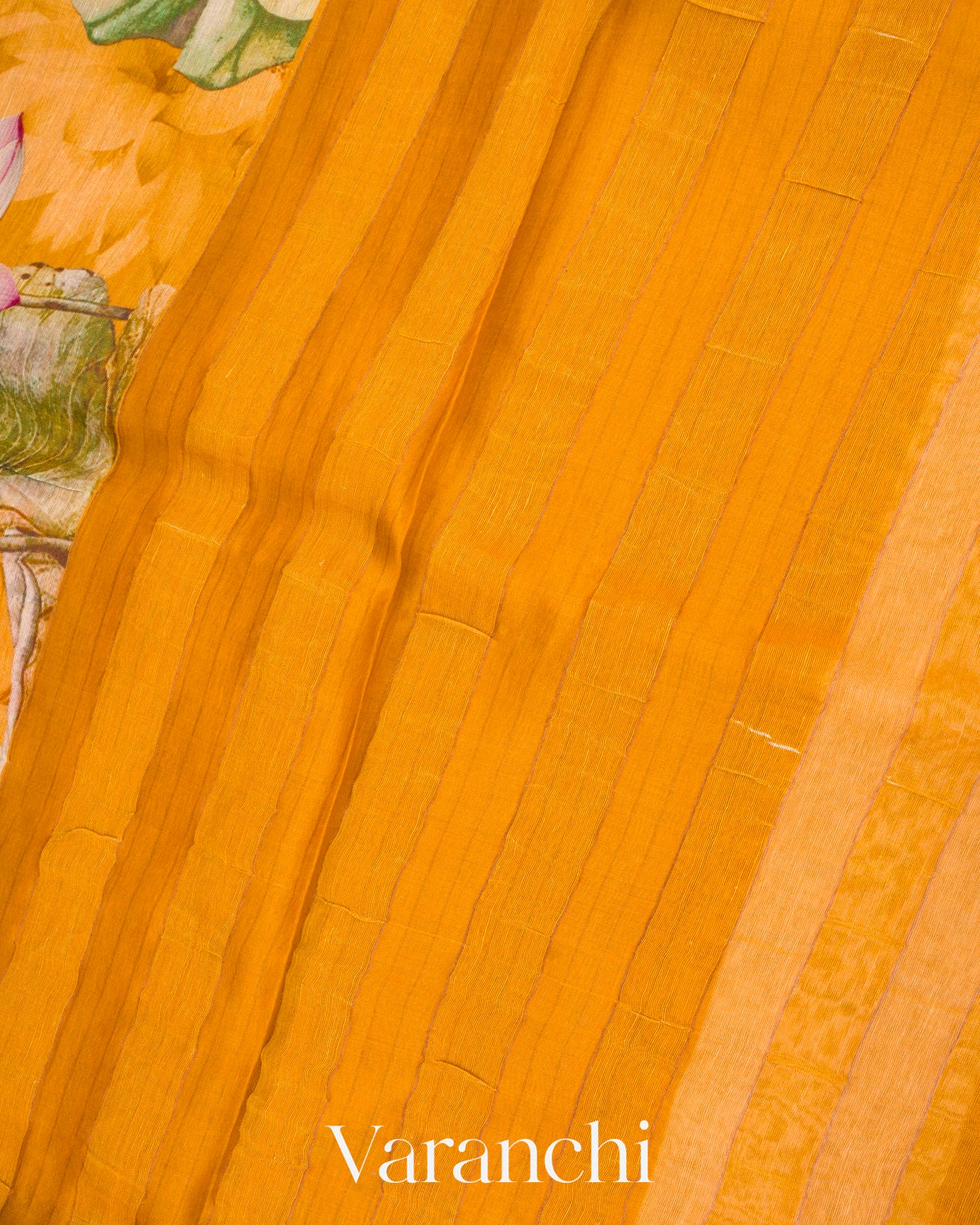 Amber Yellow Digital Printed Pure Linen Kora Silk Handloom Saree